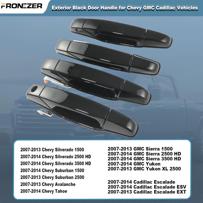 FRONEZER Exterior Door Handle, 4PCS Black Front Rear Driver Passenger Compatible with 2007-2014 Chevy Silverado Suburban Avalanche Tahoe, GMC Sierra Yukon Cadillac Escalade Replace 20828258 22738721 - Image 4